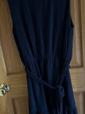 GAP Navy Sleeveless Midi Dress with Tie Waist 100% Cotton